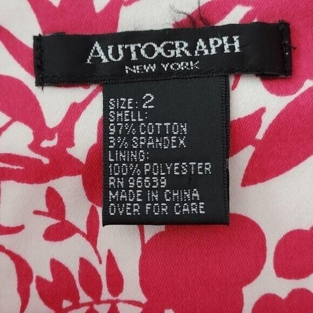 Autography NY Sz 2 Hot Pink Floral A Line Full Skirt Midi Retro Flowers White - Picture 7 of 9